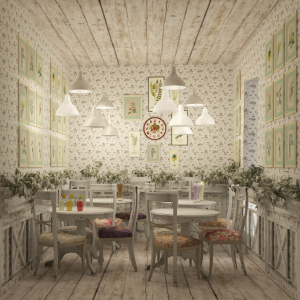 Cafe dengan konsep shabby chic yang romantis